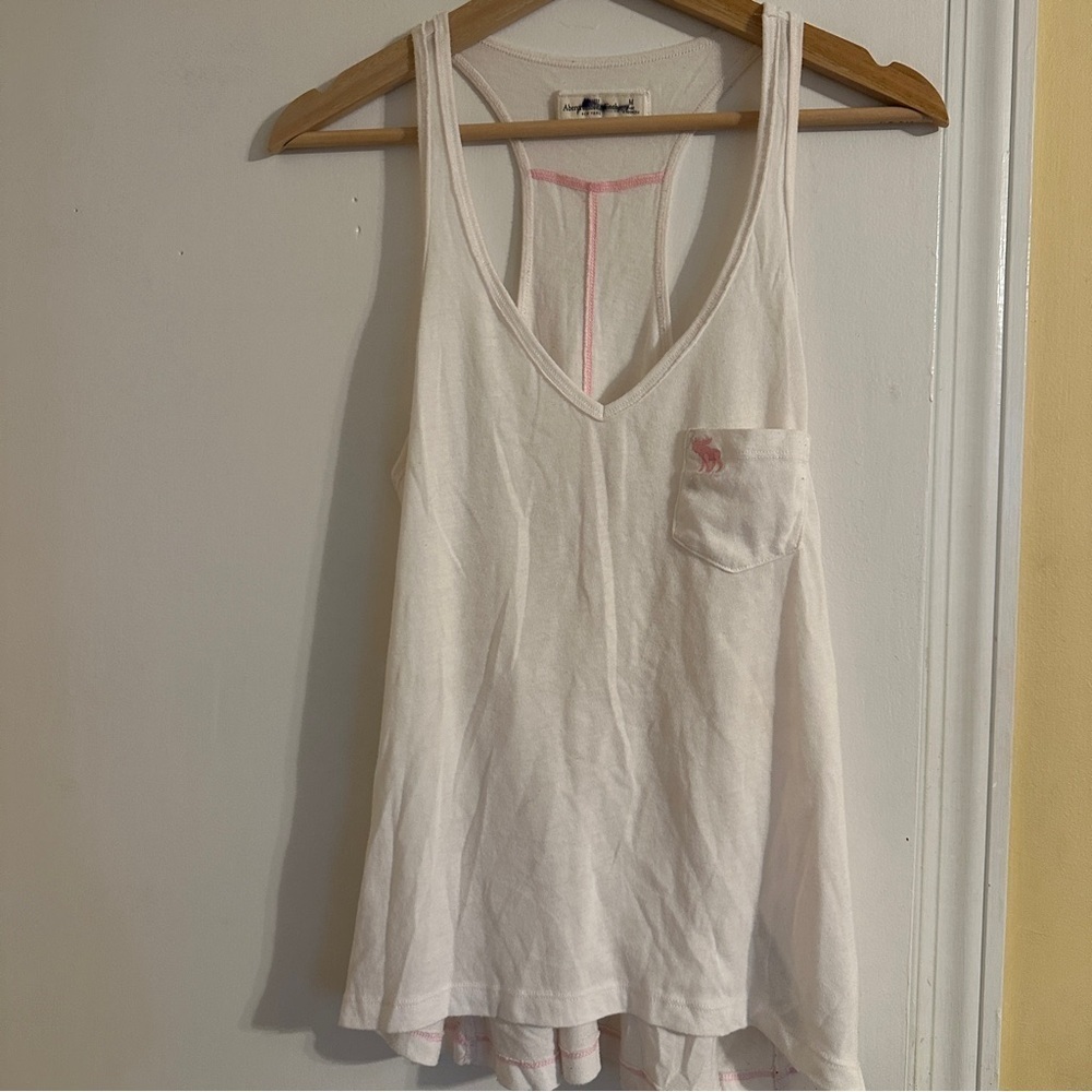Abercrombie & Fitch white tank Pink Stitching Size M